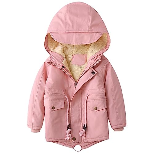 linboo Kinder Winterjacke Jungen Mädchen Warm Gefütterte Blouson Hoodie Dicke Mantel Parka Baby Wintermäntel, Rosa, 122-128(Etikettengröße: 130) von linboo