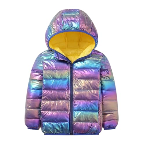 linboo Kinder Winterjacke Mädchen Wintermantel Leicht Jacke mit Kapuze Steppjacke Bunte Baumwolljacke Jungen Herbstjacke, Blendendes Lila, 116-122(Herstellergröße: 130) von linboo