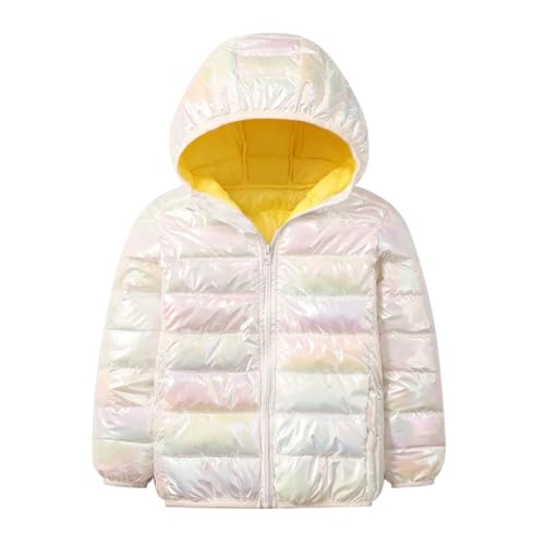 linboo Kinder Winterjacke Mädchen Wintermantel Leicht Jacke mit Kapuze Steppjacke Bunte Baumwolljacke Jungen Herbstjacke, Buntes Weiß, 140-146(Herstellergröße: 150) von linboo