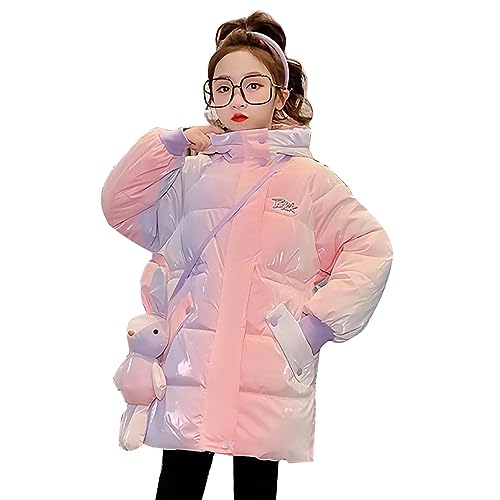 linboo Kinder Winterjacke Mädchen Wintermantel mit Kapuze Warm Parka Jacke Mittellange Mäntel Outdoorjacke Kapuzenjacke, Rosa, 158 von linboo