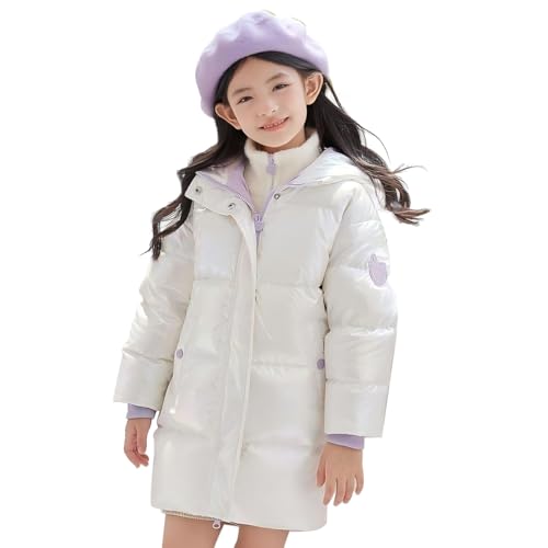 linboo Kinder Winterjacke Mädchen Winterparka Gefüttert Warme Parka Jacke Outdoor Winddicht Mantel Winter mit Kapuze, Weiß, 146-152(Herstellergröße: 150) von linboo