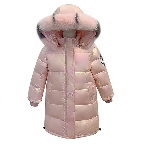 linboo Unisex Kinder Winterjacke Mädchen Winterparka Jungen mit Fellkapuze Outdoor Wintermantel Warme Parka Jacke Dicke Steppjacke Winddicht Baumwolle Jacke, Rosa, 164 von linboo