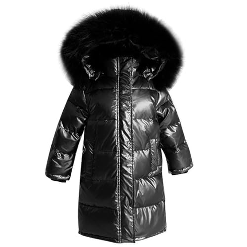 linboo Kinder Winterjacke Mädchen Winterparka mit Fellkapuze Outdoor Wintermantel Warme Parka Jacke Dicke Steppjacke Winddicht Baumwolle Jacke, Schwarz, 140(Herstellergröße: 140) von linboo