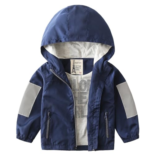 linboo Kinderjacke mit Kapuze Jungen Windjacke Kapuzenpullover mit Reißverschluss Frühling Jacke Übergangsjacke Baby Mäntel Herbst, Blau, 86-92 von linboo