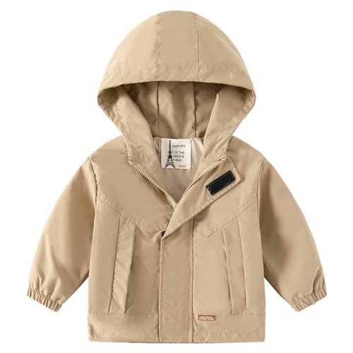 linboo Kinderjacke mit Kapuze Jungen Windjacke Kapuzenpullover mit Reißverschluss Frühling Jacke Übergangsjacke Baby Mäntel Herbst, Khaki, 98 von linboo