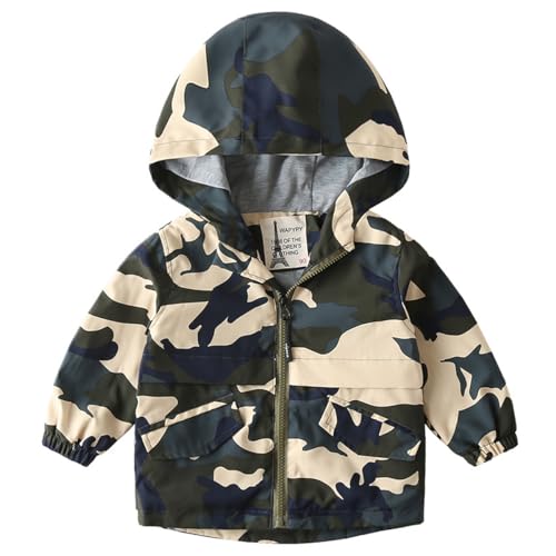 linboo Kinderjacke mit Kapuze Jungen Windjacke Kapuzenpullover mit Reißverschluss Frühling Jacke Übergangsjacke Baby Mäntel Herbst, Tarnung, 86-92 von linboo