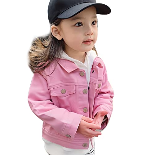 linboo Mädchen Jeansjacke Regular Jacke Baumwolle Frühling Herbst Übergangsjacke Warme Kinder outdoorjacke Denim Jacke, Rosa, 128 von linboo