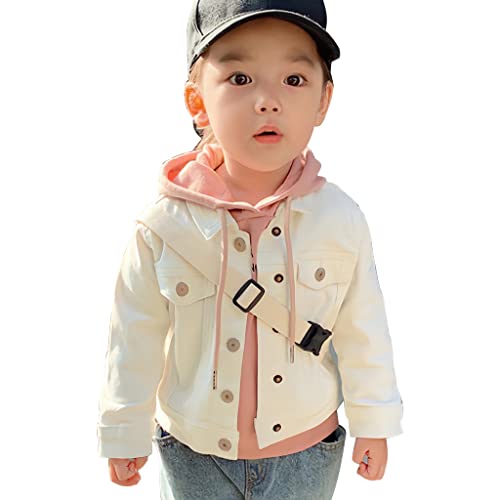 linboo Mädchen Jeansjacke Regular Jacke Baumwolle Frühling Herbst Übergangsjacke Warme Kinder outdoorjacke Denim Jacke, Weiß, 134-140 von linboo