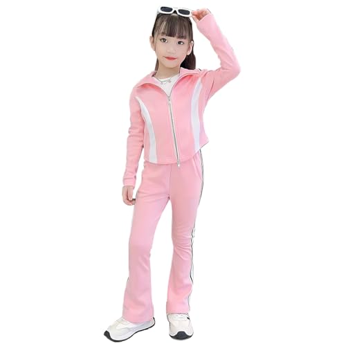 linboo Mädchen Kleidung Set 2-teiliges Sportanzug Sweatjacke&Sporthose Jogginganzug Trainingsanzug Kinder Sportbekleidung, Rosa, 122-128 von linboo