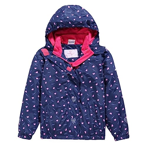 linboo Mädchen Wasserdicht Jacke Gefütterte Übergangsjacke Softshelljacke Kinder Regenjacke Warm Winddicht Atmungsaktiv Wanderjacke Outdoorjacke, Dunkelblau, 110-116 von linboo