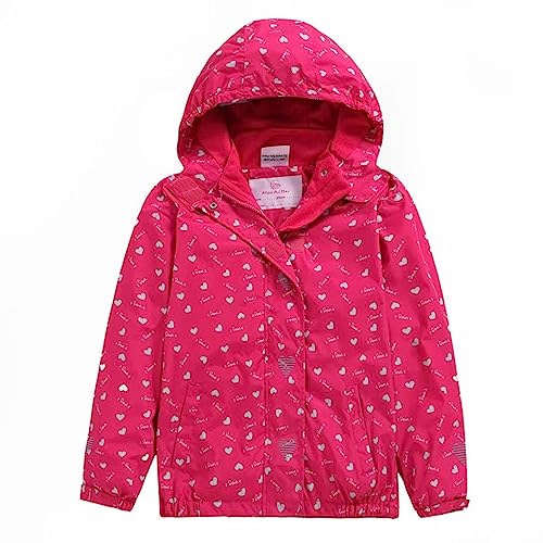 linboo Mädchen Wasserdicht Jacke Gefütterte Übergangsjacke Softshelljacke Kinder Regenjacke Warm Winddicht Atmungsaktiv Wanderjacke Outdoorjacke, Rot, 122-128 von linboo