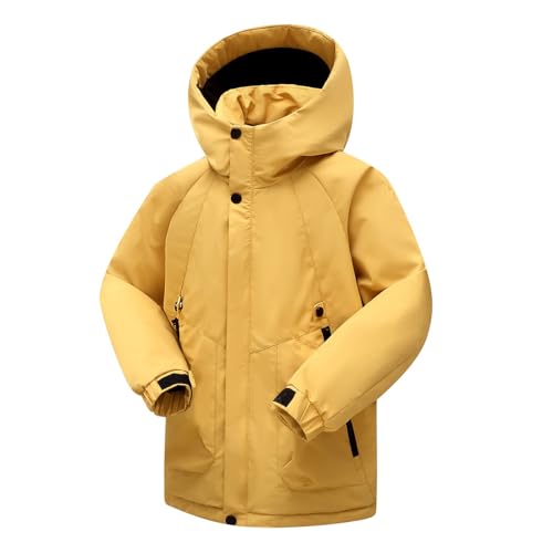 linboo Mädchen Winterjacke Kinder Jungen Wasserdichte Wintermantel Warme Outdoor Jacke Gefüttert Kapuzejacke, Gelb, 134-140(Herstellergröße: 140) von linboo