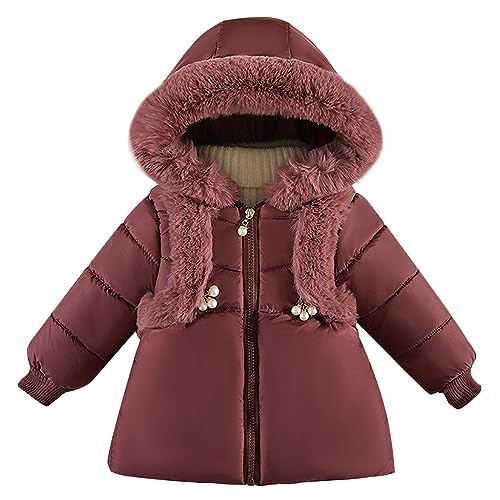 linboo Mädchen Winterjacke mit Kapuze Baby Kinder Kapuzenparka Dicke Warm Blouson Wintermantel Outdoor Steppjacken Outerwear, Rot 03, 86-92 von linboo