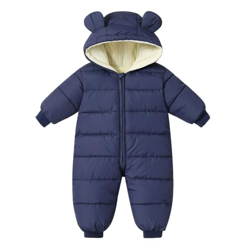 linboo Neugeborene Kleidung, Baby Jumpsuit Winter Overall Kleinkind Strampler Junge Mädchen Schneeanzug mit Kapuze Warm Outfits, Marine Blau, 74 von linboo