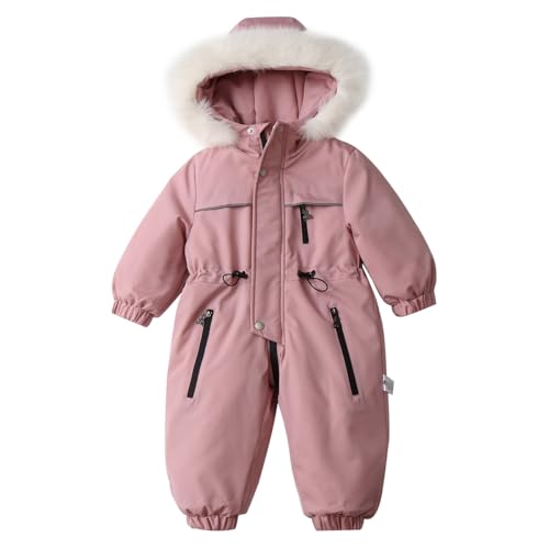 linboo Overall Baby Winter Kinder Warm Schneeanzug mit Kapuze Langarm Jumpsuit Jungen Mädchen Strampler Outfits Winddicht Skioverall Dick Winteranzug, Rosa, 104-110(Herstellergröße: 110) von linboo