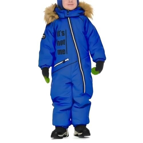 linboo Skioverall Jungen Mädchen Schneeanzug Winddicht Wasserdicht Schneeoverall Warm Atmungsaktiv Skianzug mit Pelzkragen Kapuze Kinder Schnee Outfit Skifahren Bekleidung, Dunkelblau, 146-152(150) von linboo