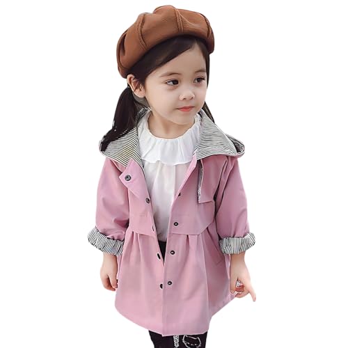 linboo Softshelljacke Mädchen Übergangsjacke Trench Coat Jacke mit Kapuze Warm Baby Mantel Windjacke Kinder Outdoorjacke für Frühling Herbst, Rosa, 122 von linboo