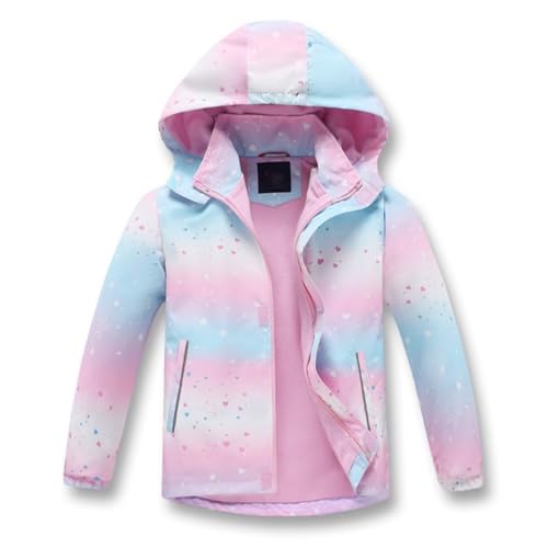 linboo Softshelljacke Mädchen Übergangsjacke mit Fleecefütterung Warm Windjacke Atmungsaktiv Regenjacke Wasserdicht Outdoorjacke für Kinder, Amour rose, 104-110 von linboo