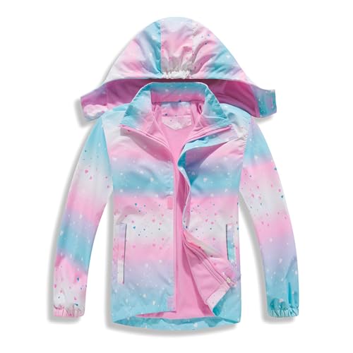 linboo Softshelljacke Mädchen Übergangsjacke mit Fleecefütterung Warm Windjacke Atmungsaktiv Regenjacke Wasserdicht Outdoorjacke für Kinder, Amour rose, 104-110 von linboo