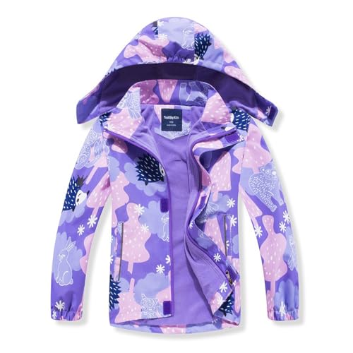 linboo Softshelljacke Mädchen Übergangsjacke mit Fleecefütterung Warm Windjacke Atmungsaktiv Regenjacke Wasserdicht Outdoorjacke für Kinder, Hérisson violet, 134-140 von linboo
