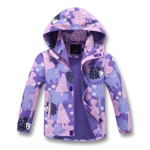 linboo Softshelljacke Mädchen Übergangsjacke mit Fleecefütterung Warm Windjacke Atmungsaktiv Regenjacke Wasserdicht Outdoorjacke für Kinder, Hérisson violet, 146-152 von linboo