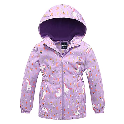 linboo Softshelljacke Mädchen Übergangsjacke mit Fleecefütterung Warm Windjacke Atmungsaktiv Regenjacke Wasserdicht Outdoorjacke für Kinder, Lila, 104-110(Etikettengröße:110) von linboo