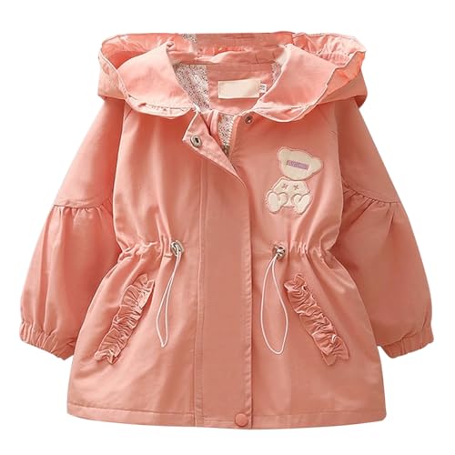 linboo Übergangsjacke Mädchen Softshelljacke Blumen Jacke Kinder Windjacke mit Kapuze Schön Winddichte Mantel Baby Outdoormantel für Frühling Herbst, Kleiner Bär Rosa, 104-110 von linboo