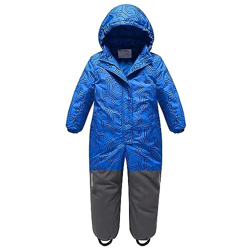 linboo Unisex Kinder Einteiliger Schneeanzüge/Skioverall mit Kapuze Wasserdicht Schneeoverall Verdickte Warm Outdoor Skianzüge Snowboard für Jungen Mädchen, Labyrinth Blau, 80-86(Etikett:80) von linboo