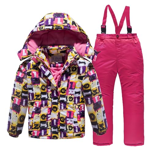 linboo Unisex Kinder Skianzug mit Kapuze Winddicht Wasserdicht Schneeanzug 2 teilig Skijacke + Skihose Verdickte Atmungsaktiv Skioverall für Jungen und Mädchen, Rot, 116 von linboo