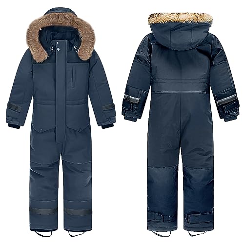 linboo Unisex Kinder Skioverall Wasserdicht Schneeanzug mit Kapuze Atmungsaktiv Schneeoverall Winddicht Skianzug für Jungen Mädchen Verdickt Warm Winteranzug, Blau, 116-122 von linboo