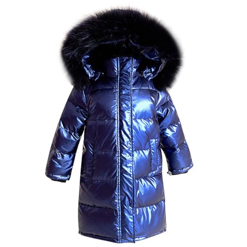 linboo Kinder Winterjacke Mädchen Winterparka mit Fellkapuze Outdoor Wintermantel Warme Parka Jacke Dicke Steppjacke Winddicht Baumwolle Jacke, Blau, 164(Herstellergröße: 170) von linboo