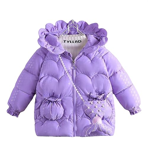 linboo Winterjacke Baby Mädchen Wintermantel Kinder mit Kapuze Gefüttert Warme Parka Jacke Outdoor Steppjacken Übergangsjacke, Lila, 104-110 von linboo