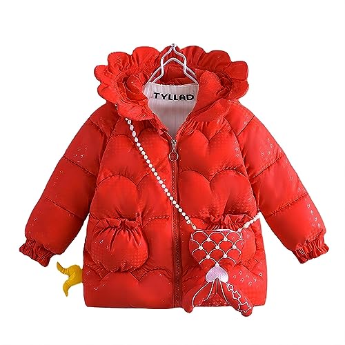 linboo Winterjacke Baby Mädchen Wintermantel Kinder mit Kapuze Gefüttert Warme Parka Jacke Outdoor Steppjacken Übergangsjacke, Rot, 104-110 von linboo