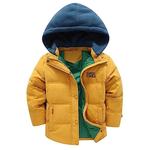 linboo Winterjacke Jungen Daunenjacke mit Abnehmbarer Samt Gestrickt Kapuze Warm Steppjacke Kinder Winter Mantel Dicke Kapuzenjacke, Gelb, 110 von linboo