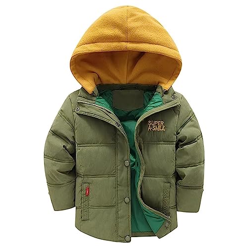 linboo Winterjacke Jungen Daunenjacke mit Abnehmbarer Samt Gestrickt Kapuze Warm Steppjacke Kinder Winter Mantel Dicke Kapuzenjacke, Grün, 110 von linboo