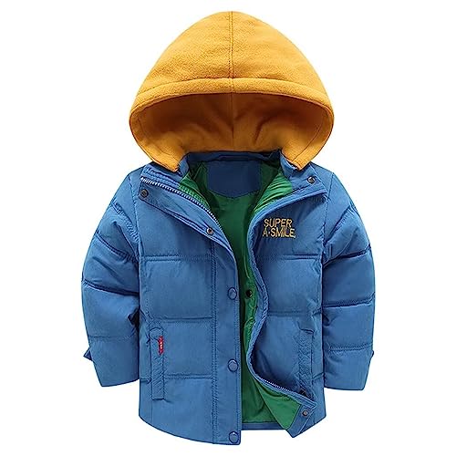 linboo Winterjacke Jungen Daunenjacke mit Abnehmbarer Samt Gestrickt Kapuze Warm Steppjacke Kinder Winter Mantel Dicke Kapuzenjacke, Schatz Blau, 116-122 von linboo