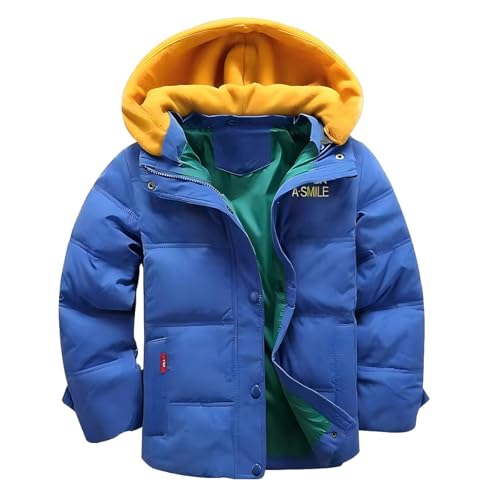 linboo Winterjacke Jungen Daunenjacke mit Abnehmbarer Samt Gestrickt Kapuze Warm Steppjacke Kinder Winter Mantel Dicke Kapuzenjacke, Schatz Blau, 116-122(Etikettengröße: 120) von linboo