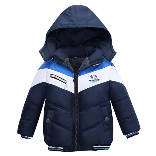 linboo Winterjacke Jungen Kinder Parka Jacke Gefüttert Winter Mantel mit Abnehmbarer Kapuze Dicke Steppjacke Baby Warme Outdoorjacke, Marine blau, 104-110 von linboo