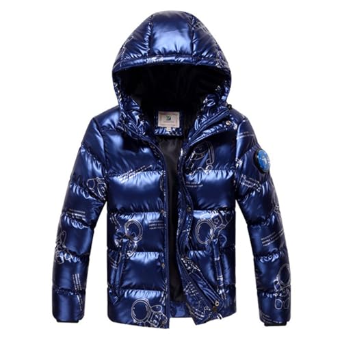 linboo Winterjacke Jungen Kinder Parka mit Kapuze Dicke Warm Steppjacke Outdoor Wintermantel Winddicht Kapuzenjacke Baumwolle Gefüttert Winter Jacke, Blau, 146-152(Herstellergröße: 150) von linboo