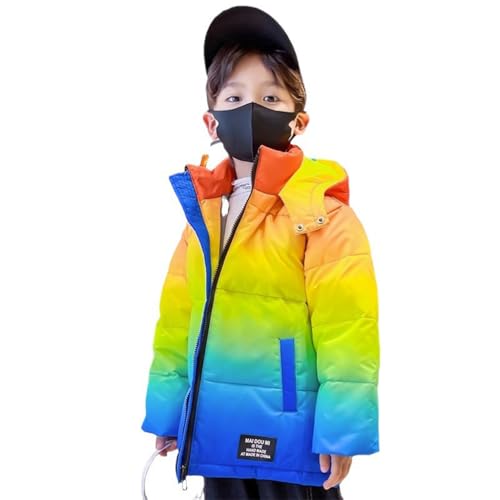 linboo Winterjacke Jungen Kinder Wintermantel Verlaufsfarbe Parka mit Kapuze Dick Warm Steppjacke Outdoor Mantel Baumwolljacke Winddicht Kapuzenjacke, Gelb, 146-152(Herstellergröße: 150) von linboo
