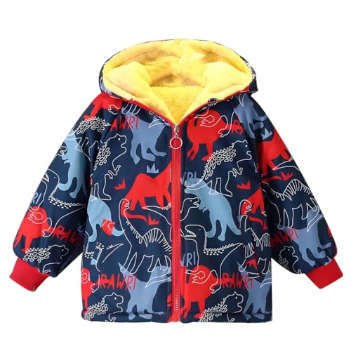 linboo Winterjacke Jungen Wintermantel Gefüttert Warme Parka Jacke Kinder Winter Mäntel Cartoon Outdoor Kapuzenjacke, Dragon Rot, 122-128 von linboo