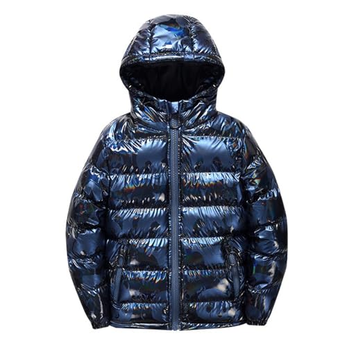 linboo Winterjacke Jungen Wintermantel Kinder Kapuzenjacke Warm Mäntel Dicke Steppjacke Winddicht Winter Puffer Jacke Outdoor Winterparka, Blau, 146-152(Herstellergröße: 150) von linboo