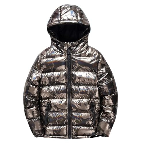 linboo Winterjacke Jungen Wintermantel Kinder Kapuzenjacke Warm Mäntel Dicke Steppjacke Winddicht Winter Puffer Jacke Outdoor Winterparka, Gold, 134-140(Herstellergröße: 140) von linboo