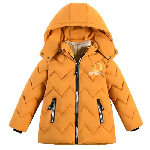 linboo Winterjacke Jungen Winterparka Gefüttert Warme Parka Jacke Outdoor Winddicht Steppjacke mit abnehmbarer Kapuze, Gelb, 146-152(Herstellergröße: 150) von linboo