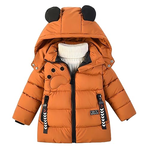 linboo Winterjacke Kinder Jungen Warm Steppjacke Dicke Mantel Baby Wintermäntel mit Kapuze Ohren Winter Kinderjacke Kapuzenjacke 2-7 Jahre, Braun, 98-104(Label: L) von linboo