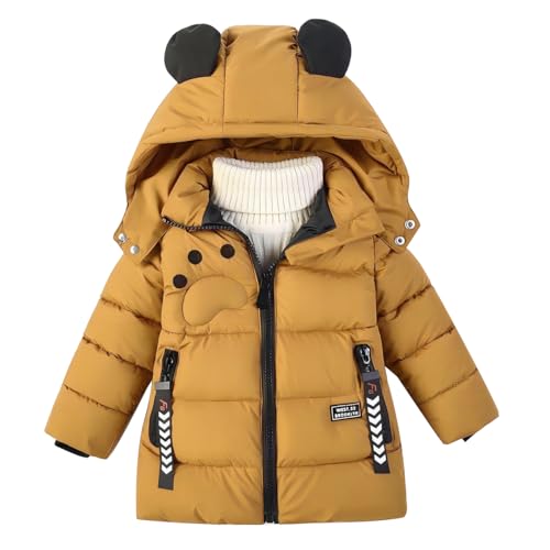 linboo Winterjacke Kinder Jungen Warm Steppjacke Dicke Mantel Baby Wintermäntel mit Kapuze Ohren Winter Kinderjacke Kapuzenjacke 2-7 Jahre, Hellbraun, 86-92 von linboo