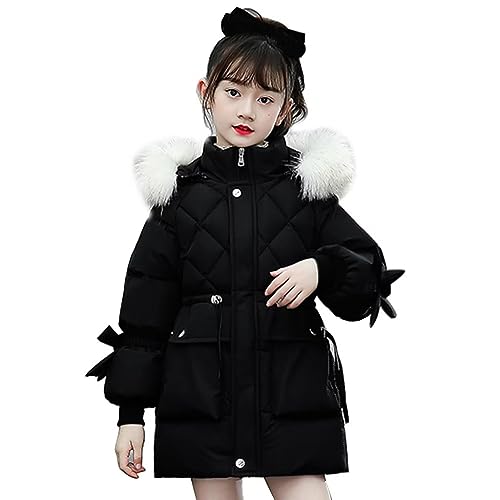 linboo Winterjacke Mädchen Kinder Jacke mit Abnehmbare Kapuzen Warm Wintermantel Gefüttert Winddicht Parka Kinderjacken, Schwarz, 134-140 von linboo