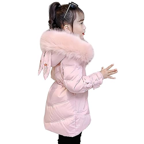 linboo Winterjacke Mädchen Kinder Wintermantel mi Lange Parka Jacke Warme Mantel mit Kapuze Verdickt Winddichtes Winterparka, Rosa, 134-140 von linboo