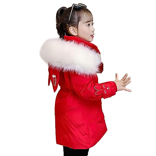 linboo Winterjacke Mädchen Kinder Wintermantel mi Lange Parka Jacke Warme Mantel mit Kapuze Verdickt Winddichtes Winterparka, Rot, 128 von linboo