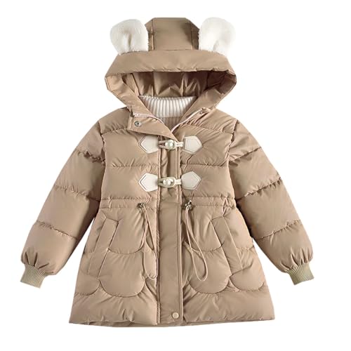 linboo Winterjacke Mädchen Kinder Wintermantel mit Kapuze Warm Gefüttert Parka Jacke mit Kunstleder, Wasserdicht, Atmungsaktiv, Kaki, 104-110 von linboo